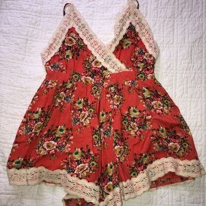 Peach floral romper
